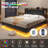 California King Floating Led Bed Frame With Hidden Storage Headboard And Charging Station Cal King Size Visual Floating Platform Bed With Led Lights,no Box Spring Needed,black+rustic