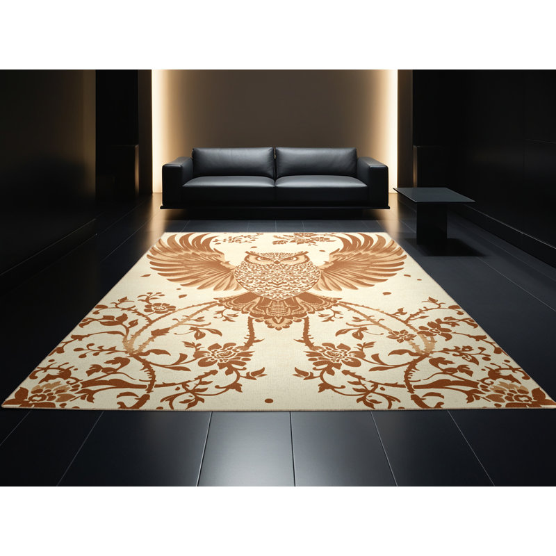 Tapis moelleux moelleux à motif floral hibou et symbole de la sagesse classique, 5 x 7