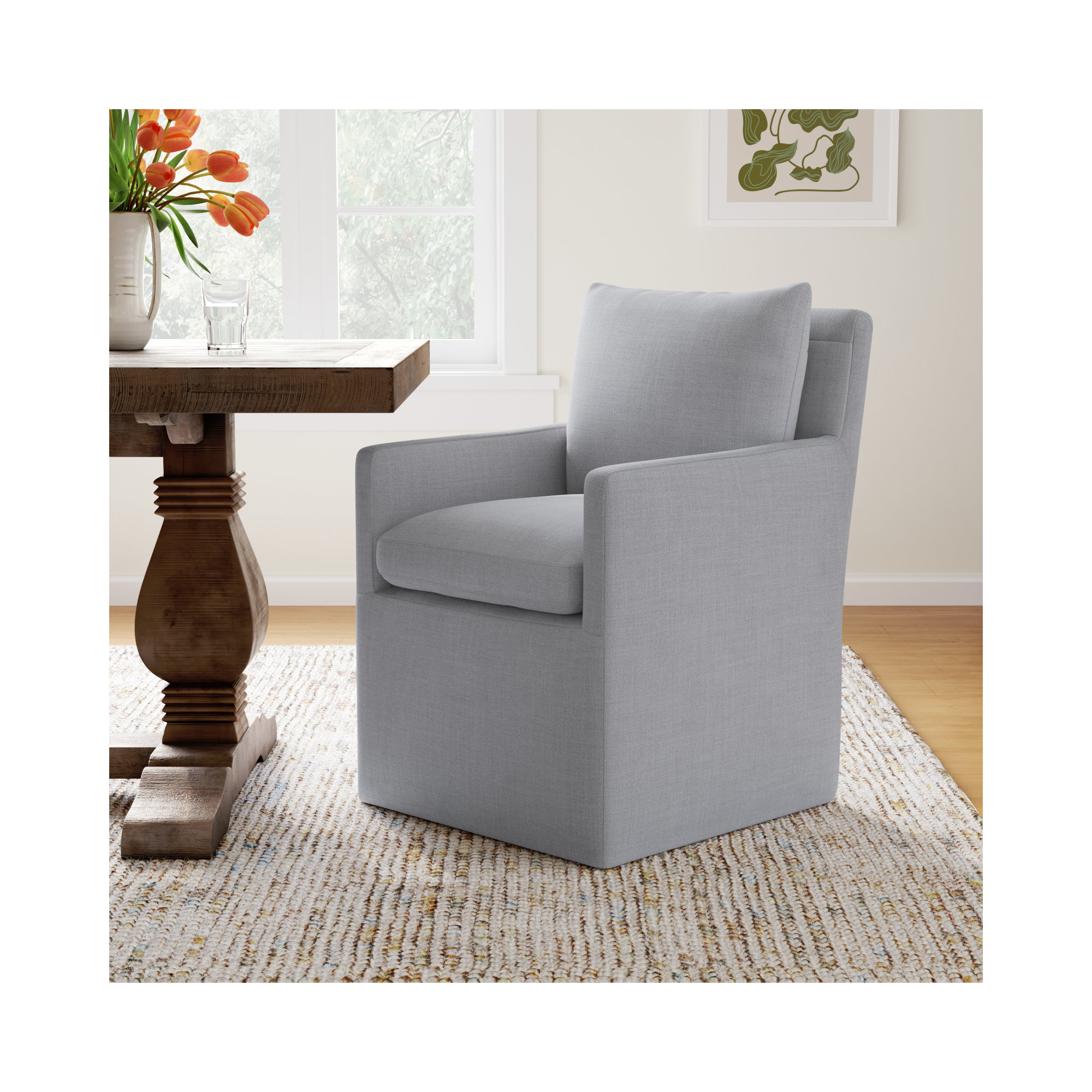 Alayaa Upholstered Arm Chair, Effie Gray Performance Linen