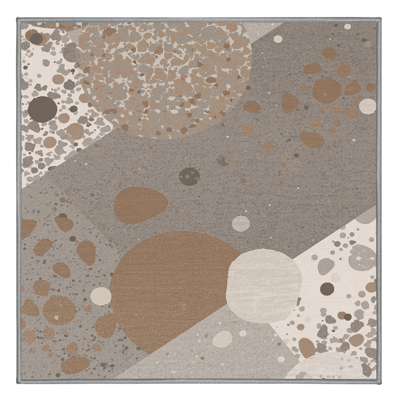 Tapis géométrique gris et moderne lavable à la machine Pantelis, Carré 3 pi