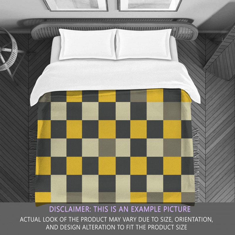 Machine Printed Comforter, King Comforter, Gray/Yellow Checkered
