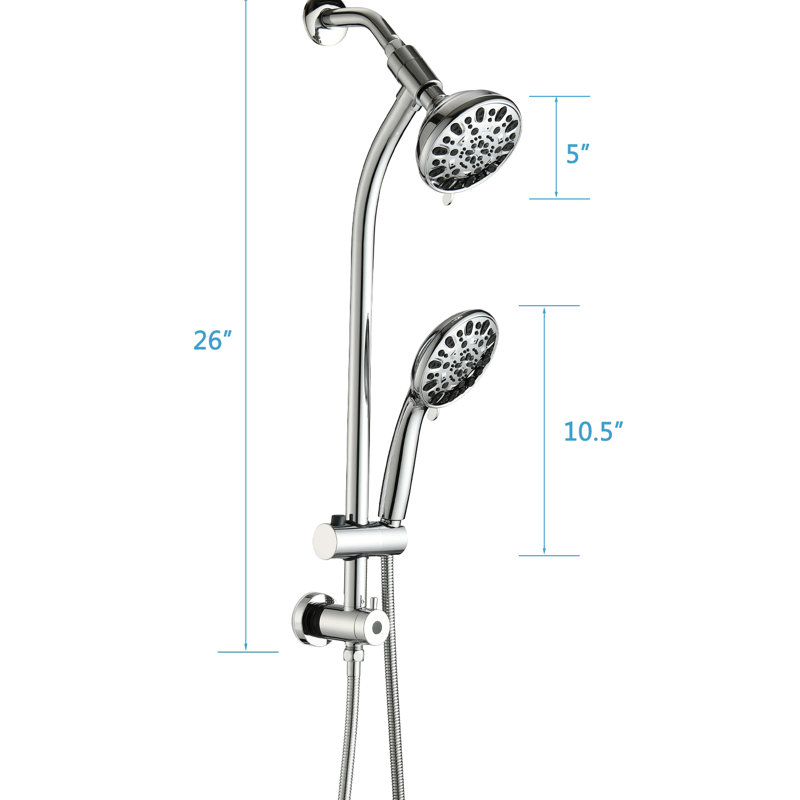 7-Spray Handheld Shower And 5 Inch Rain Showerhead With 26" Adjustable Slide Bar, Assembly, Dual Flow 1.8Gpm, Brushed Nickel Appearance, Stainless Steel Components, Angle-Adjustable Head, Easy