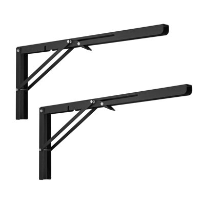 Heavy Duty Foldable Shelf Brackets (24 Inch) - Set of 2, 300 Lbs Capacity Matte Black Floating Wall Mount Supports for Home & Garage Storage