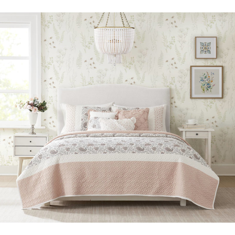 Courtepointe 6 pièces en rosé, très grand / très grand, coton, réversible avec combinaisons de coussins très grand rosé, caractéristiques