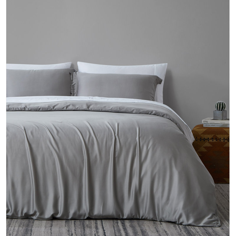 Mickinsey Rayon 2 Piece Duvet Cover Set, Twin Duvet Cover + 1 Standard Shams, Steel Gray