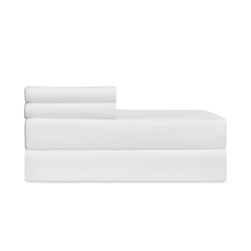 Arlo Percale Sheet Set, White/Opal, Twin Sheet Set with 2 Standard Pillowcases