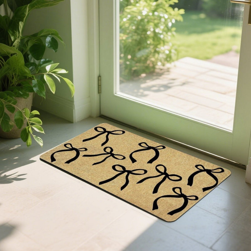Tapis d'entrée beige et noir 24 po x 36 po pour décor intérieur
