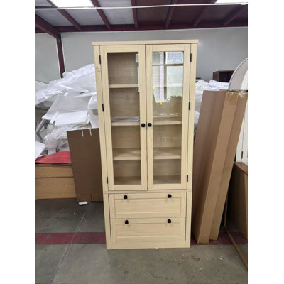 71" Tall Kitchen Pantry Cabinet with Glass Doors, Storage Cabinets with 2 Large Drawers and 2 Adjustable Shelves, Farmhouse Versatile Sideboard for Ki