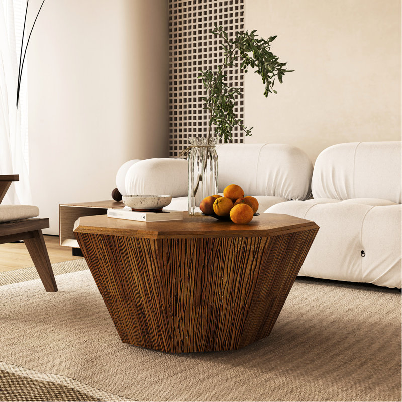 Table basse 31,5 "octogonale en bois d'hévéa pour salon, chambre à coucher, Naturel