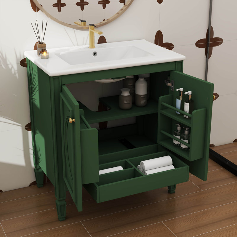 Meuble-lavabo simple 30 po avec lavabo - comprend deux portes et une tablette intégrée, Vert