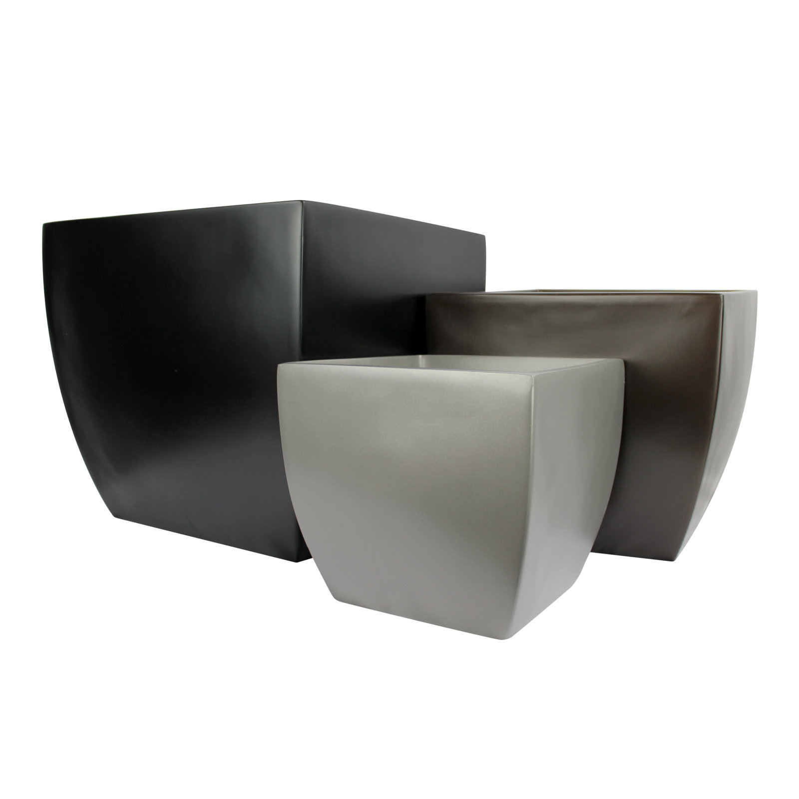 Pacifica Square Curved Planter Box, Gray, 14.5" H x 16" W x 16" D