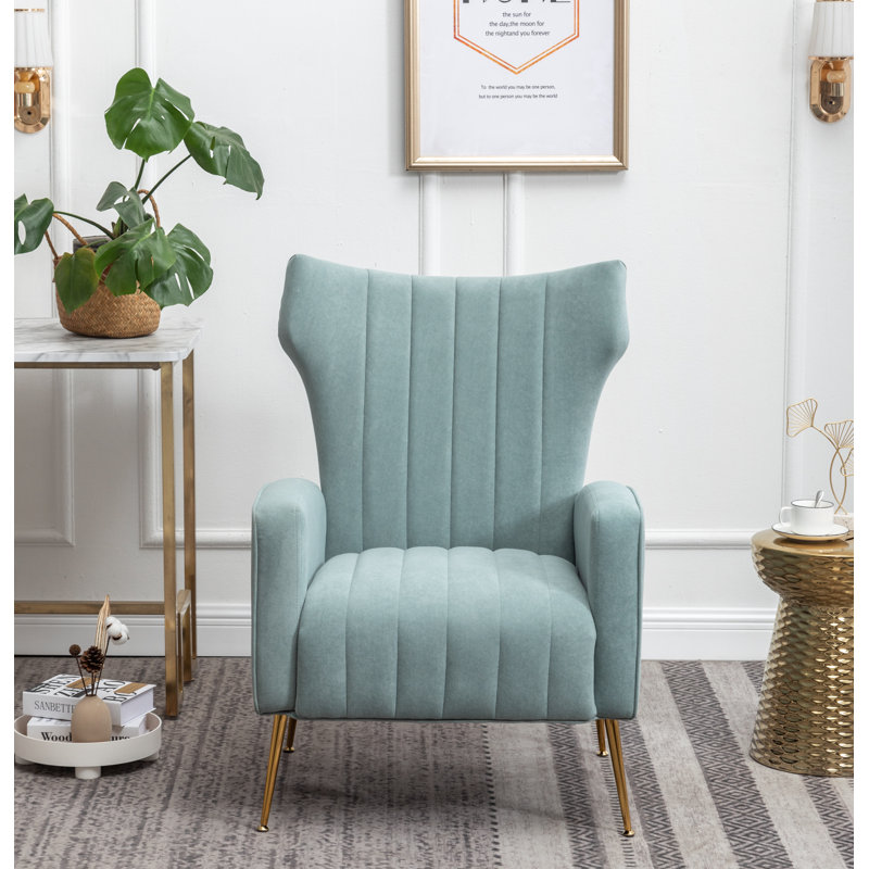 Fauteuil à oreilles en velours de 27 po de largeur Milana, Velours sarcelle