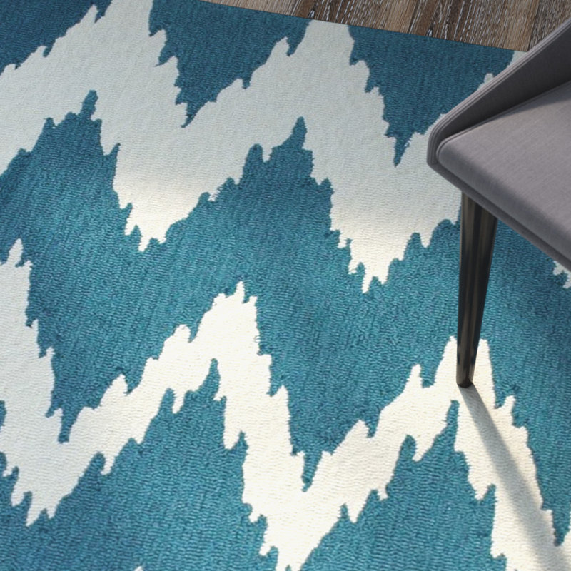 Tapis bleu / ivoire touffeté à la main Joni, Rectangle 5 pi x 8 pi