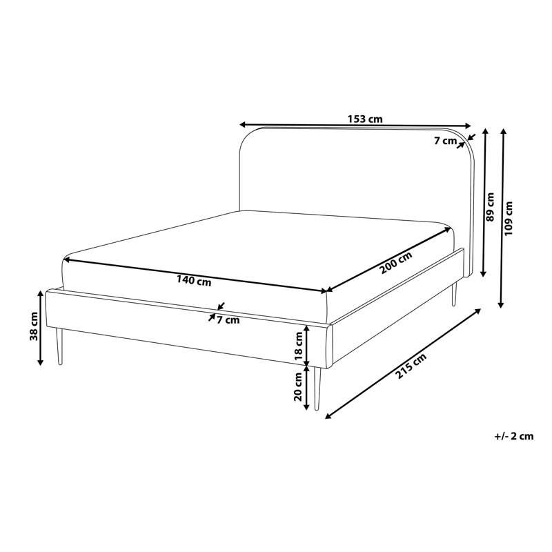 Glaser Upholstered Bed, Grey, 140 x 200cm