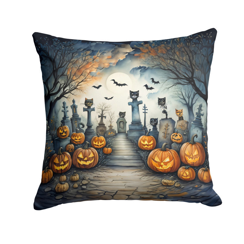 Coussin décoratif intérieur / extérieur en polyester More / Spooky More Spooky Halloween, 14 po x 14 po