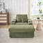Canapé simple en velours côtelé vert avec un coussin, deux coussins décoratifs, un repose-pieds et deux espaces de rangement-1097002339