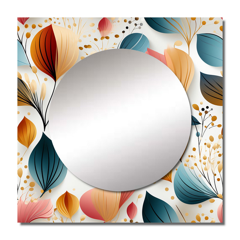 Motif floral de couleur pastel botanique - miroir mural bohémien et éclectique carré pour chambre à coucher, 23 po x 23 po