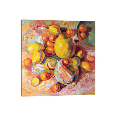 Yellow Still Life With Citrus by Katharina Valeeva - Wrapped Canvas Painting