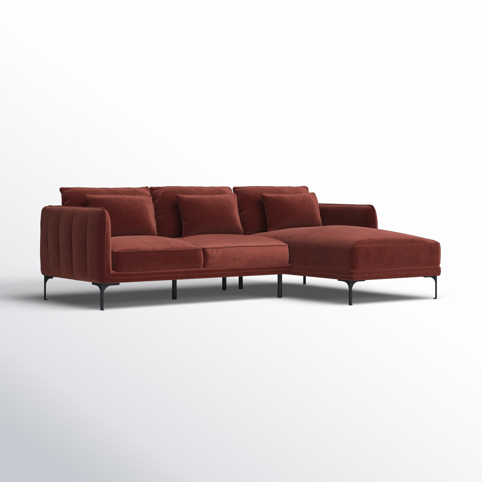 Rae Velvet Modular Sectional, Cinnamon Cotton Blend, Right Hand Facing