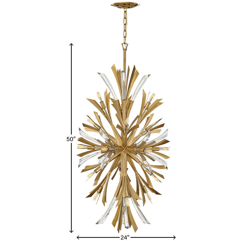 Vida 50" Nineteen-Light Modern Tall Hanging Chandelier w/ Crystal Accents, Burnished Gold
