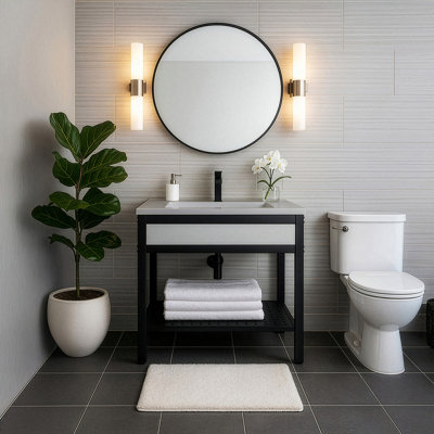 31 in. Single Sink Vanity- Black Metal Frame with Light Grey Concrete Rectangular Sink Top