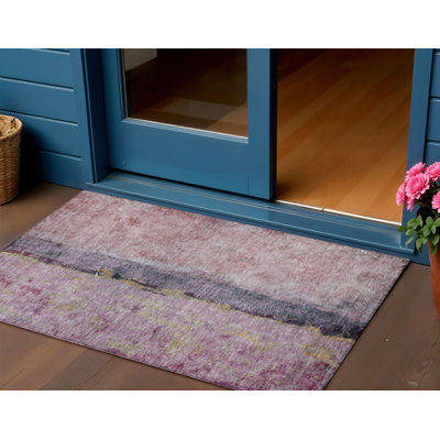 Tapis d'extérieur lavable abstrait 3 pi x 5 pi mauve