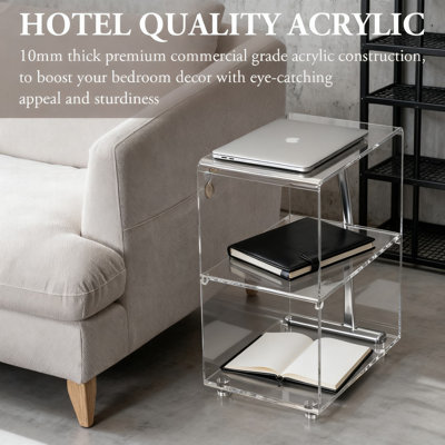 3-Tier Clear Acrylic End Table, Modern Accent Furniture For Living Room And Bedroom, Transparent Side Table With Sleek Design