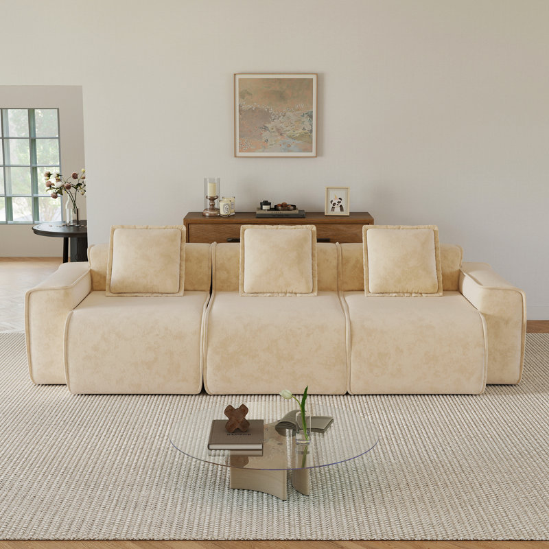 Canapé modulaire en velours à compression, 3, Chameau clair, H 31,11 po x l 108,68 po x P 38,23 po