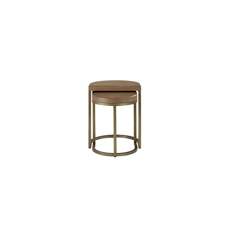 2 tables gigognes en latte, placage et base en métal, peu encombrante, style moderne, paire de lattes 20 x 16 x 24 pouces, placage avec construction, l 20 po x P 16 po x H 24 po