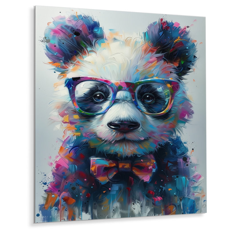 Illusion de portrait de panda noir et rouge, H 30 po x l 40 po x P 1,5 po, Métal métal