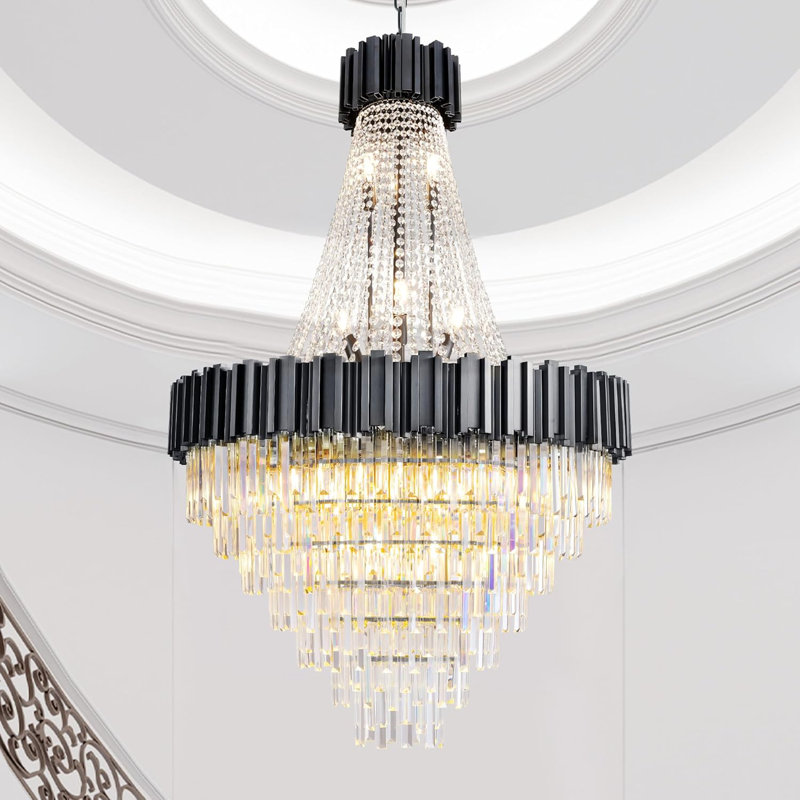 Light Dimmable Tiered Chandelier With Crystal Light, Bronze