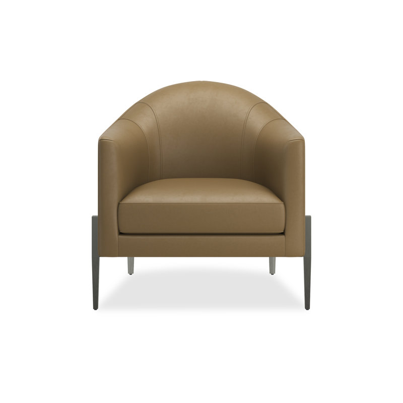 Modern Remix 30.5" Wide Tufted Genuine Leather Barrel Chair, Brown