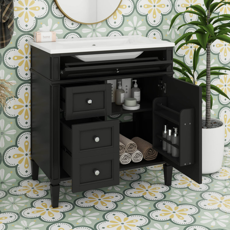 Meuble-lavabo autoportant de 30 po avec lavabo supérieur, meuble-lavabo moderne encastrable avec 2 tiroirs et un tiroir basculant
