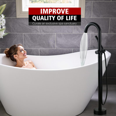 Modern Brass Freestanding Bathtub Faucet With 360° Swivel & Handheld Shower - 9.48Gpm Flow, Ceramic Disc Valve
