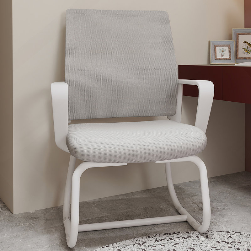 Chaise de bureau minimaliste et moderne - structure en métal, douce et confortable, Gris, Blanc