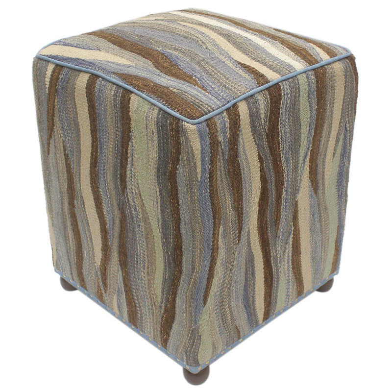 Aprea Upholstered Ottoman, Blue/Beige/Gray/Brown Wool