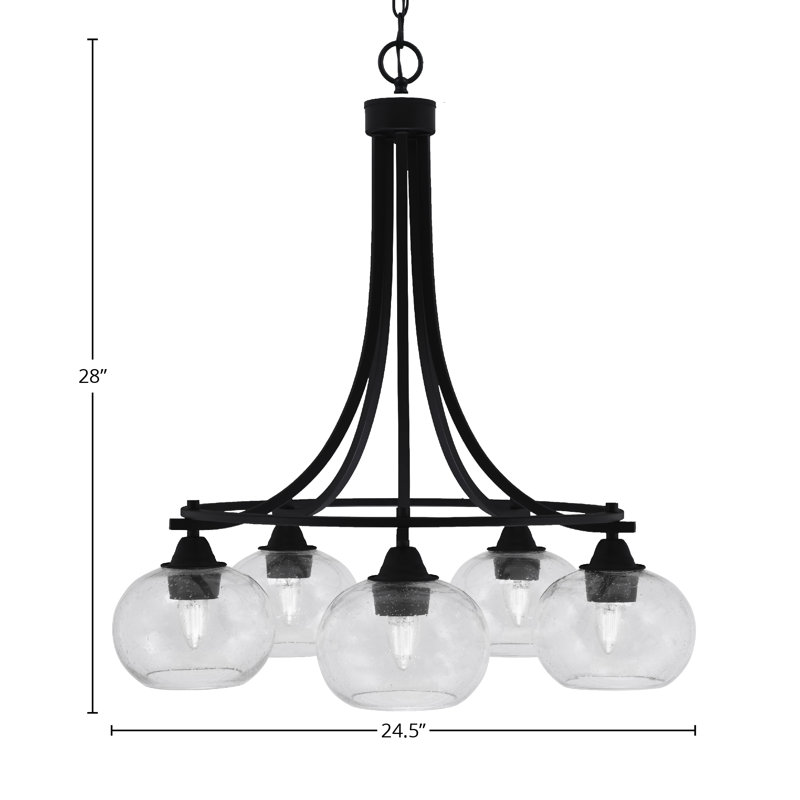 Lustre 5 lumières Paramount illustré en finition noir mat avec verre transparent 7 "