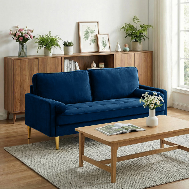 Canapé 67 po Mid Century Modern, Bleu