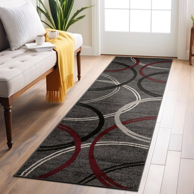 Weekes Performance Area Rug in Gray/Red/Black
