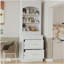 [Vidéo d'assemblage fournie] Armoire de rangement de 83,7 po de hauteur moderne TopMAX, armoire de cuisine haute autoportante avec plateau en marbre artificiel, armoire de présentation avec 5 tiroirs de rangement et tablettes réglables, blanc-1075421874