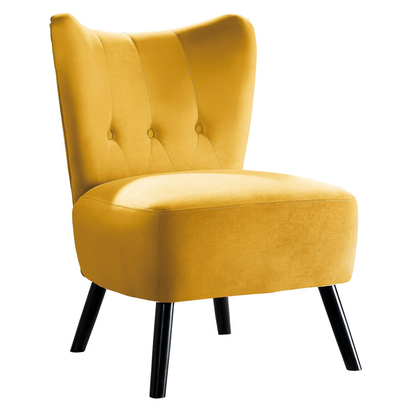 Chaise moderne en velours jaune avec pieds décoratifs en bois, Jaune, H 32,96 po x l 27,02 po x P 22,02 po