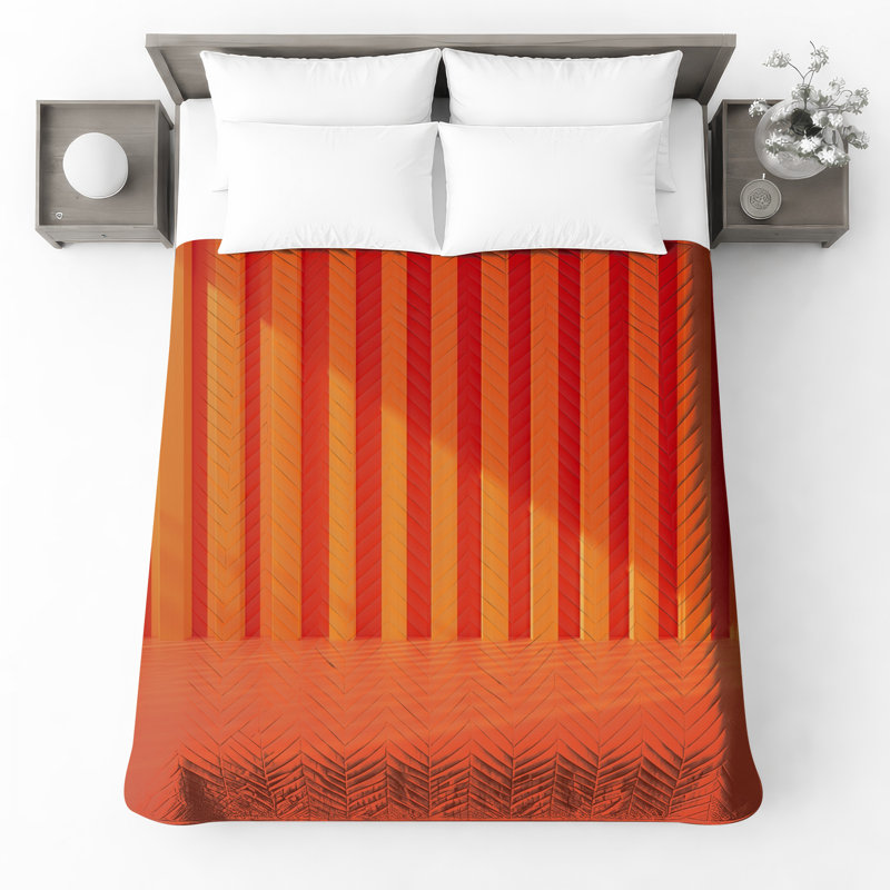 Orange Vertical Stripes Bedding Stripes Bedspread Abstract, Twin