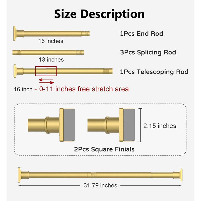 Adjustable Matte Gold Tension Shower Curtain Rod Kit