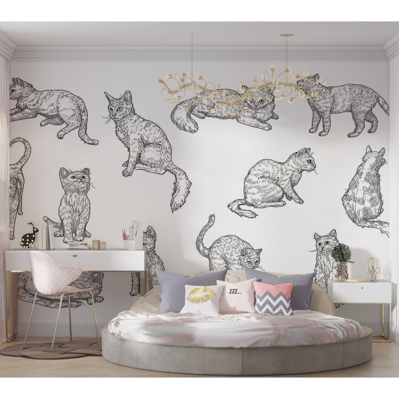 Papier peint de qualité supérieure - Croquis de chat, L 144 po x l 210 po