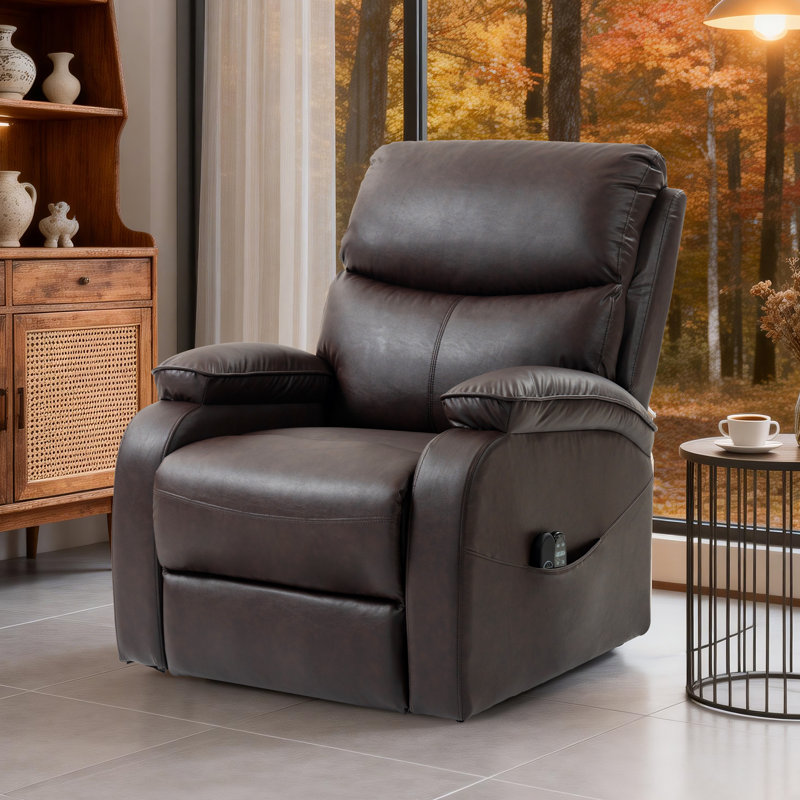 Power Lift Recliner With Massage Heat Scratch-Resistant Fabric Side Pocket and USB Port, Brown