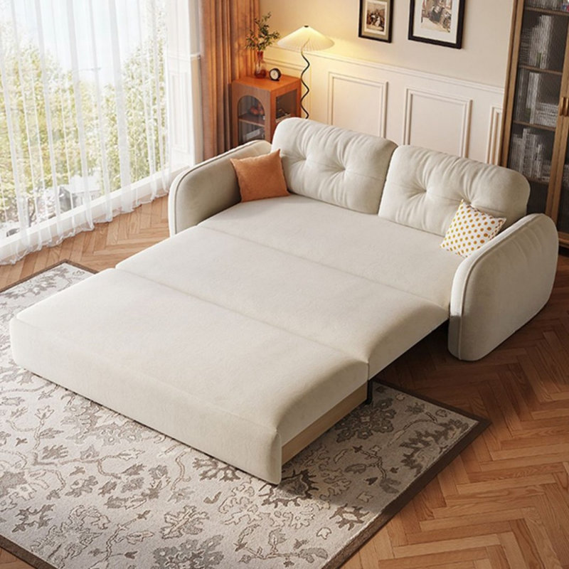 Canapé-lit standard en velours blanc avec coussins., 33.86"H*69.29"L*32.28"W