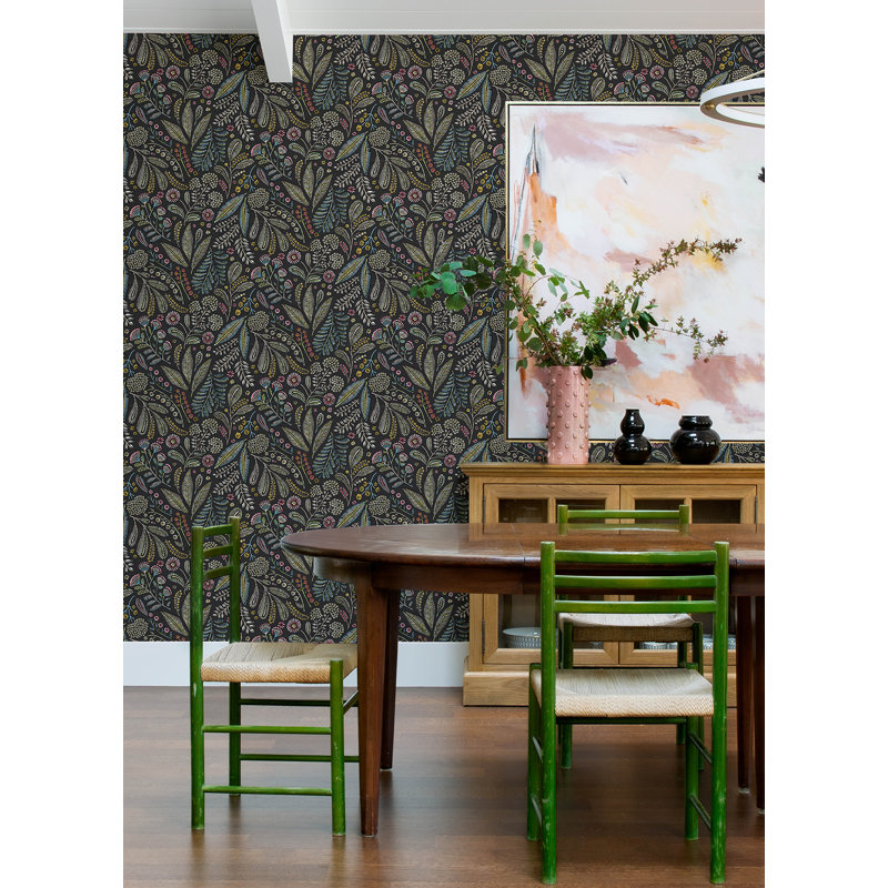 Briar Navy Floral Wallpaper, Charcoal