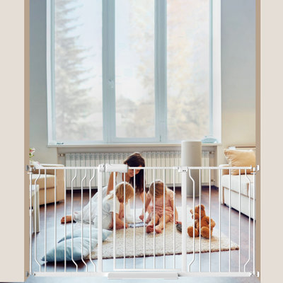 Extra Wide Auto-Close Safety Gate - Pressure Mounted, Adjusts 52.8"-62.2" White for Doors/Stairs, Baby & Pet Proof