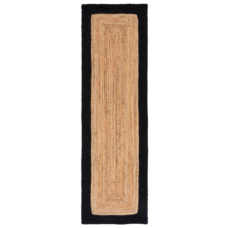 Tapis beige / noir en jute / coton tissé à plat à la main Middleton, Tapis de couloir 2 pi 3 po x 12 pi