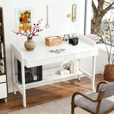 Manual Adjustable Height Solid Wood Standing Computer Desk With Drawers & Cable Hole by Lark Manor